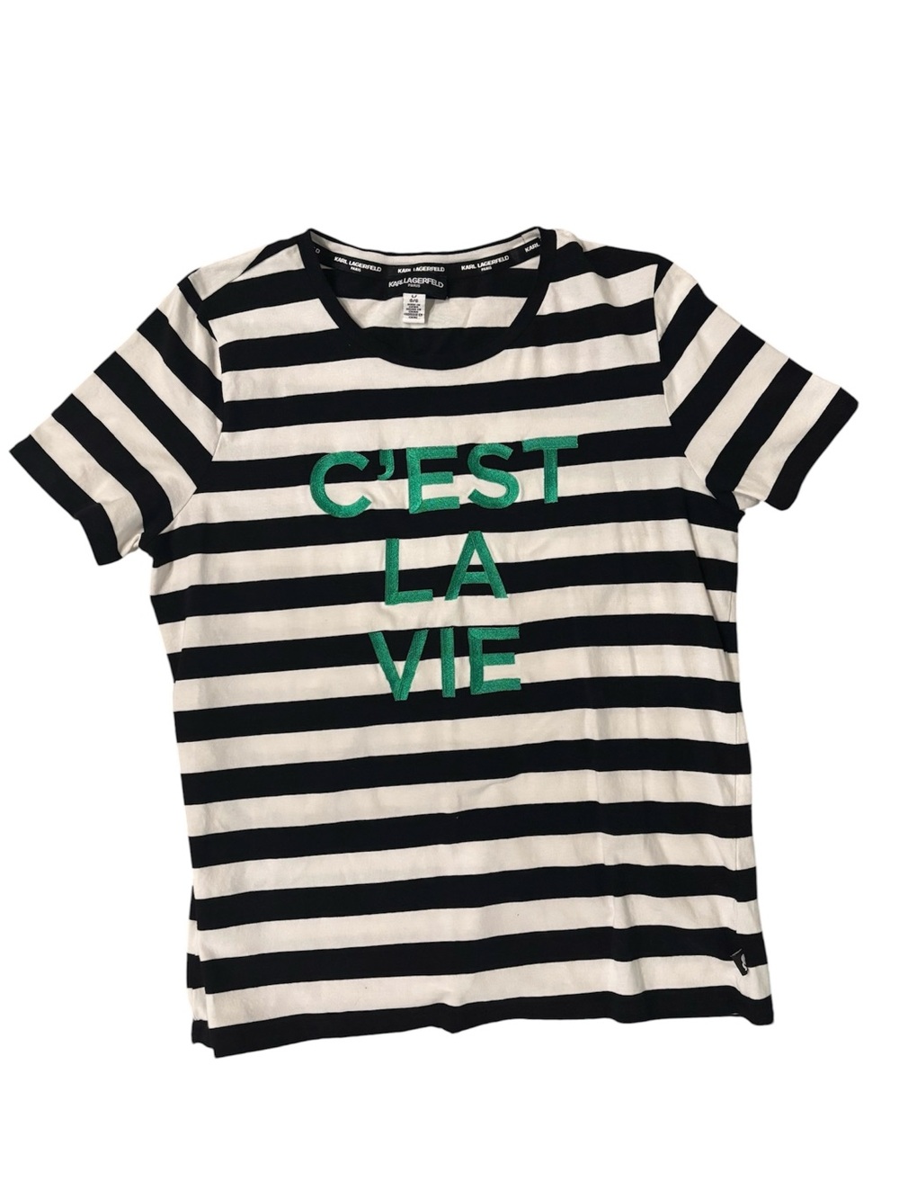 Karl Lagerfeld C'est La Vie Black & White Striped Tee-women